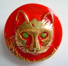 Glasknopf Handbemalt -Gablonz/Böhmen GLK-HB 375 Katzenkopf ROT-grüne Augen 