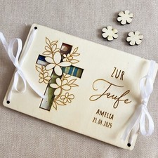 Taufe Geldgeschenk Karte aus Holz – Geschenk zur Taufe – Personalisiert Kreuz
