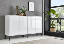 BMG Möbel Sideboard Mailand Set 2, grifflos, Metallfüßen, Weiß/ Weiß hochglanz