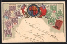 Präge-Lithographie Goldcoast /Cote d´Or, Wappen und Briefmarken 