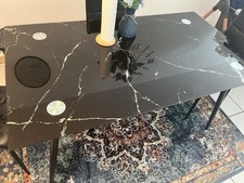 Moderner Esstisch mit Glasplatte in Marmor-Optik – 140x80 cm, für 4–6 Personen