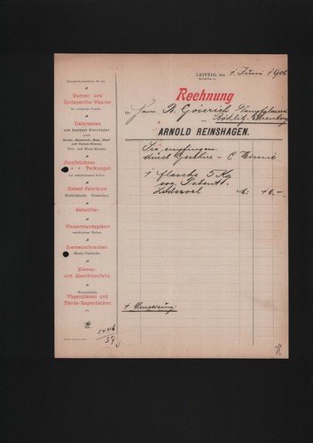 Leipzig rechnung 1906 arnold - leipzig,,
