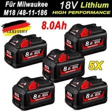 5X Original 18V Akku Für Milwaukee M18 XC 8,0Ah Li-Ion 48-11-1860 48-11-1812 DE