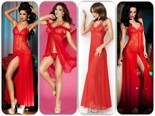 SeXy Langes Spitzen Babydoll Nachthemd Negligee Chemise + String Tanga rot S-XL