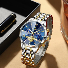 Armbanduhr Herrenuhr Silber Blau Gold Sport Datum Stahl Uhren Batterie Quarzuhr