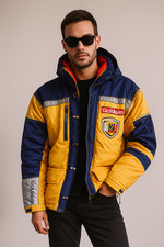 Goldwin Ski Jacke M Herren Gelb Blau Vintage 90s Snowboard Retro Kapuze Weste