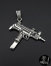 Sterlingsilber 925 Maschinenpistole Gewehr Anhänger Halskette Königskette NEU