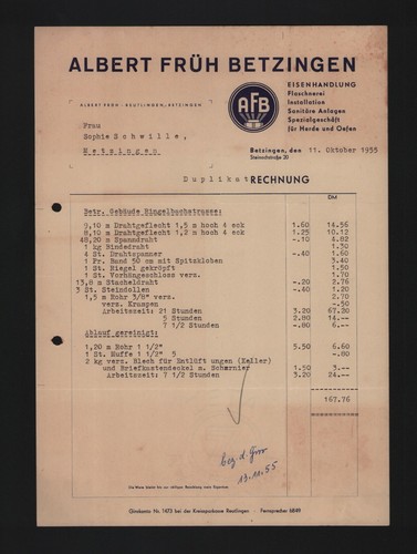 Betzingen rechnung 1955 - betzingen,,