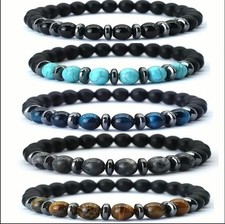 Edelstein Armband 8mm Perlen Tigerauge Obsidian Türkis Achat Naturstein Herren