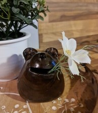 Handarbeit ~ Kleine Deko-Vase für Kunst-Blumen Ton getöpfert Maus dunkel-braun