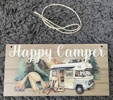 Bild Holzschild Schild Spruch Happy Camper Camping Wohnmobil Deko