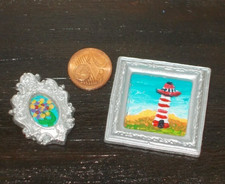 2 Mini Bilder im Rahmen Selfmade für Puppenstube Wichtelhaus Roombox