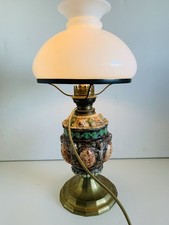 Antike Majolika Petroleumlampe Tischlampe Keramik  Messing Elektrifiziert