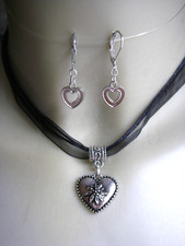 Trachtenkette Edelweiß Herz Anhänger + Ohrringe Dirndlschmuck Oktoberfest Wasen