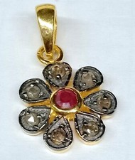 Rubin Edelstein Blumen Anhänger,925 Silber Rose Cut Diamant Hochzeit Geschenk