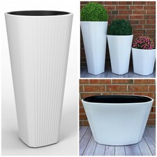 Blumenkübel Slim Rund & Oval Blumentopf Pflanzkübel Dekorativ 4 Größen SET Weiß