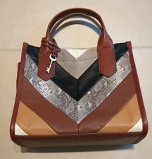Fossil Kyler Satchel Handtasche mit Chevron-Muster aus Leder NEU