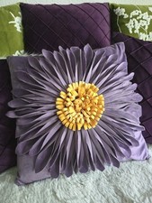 ?Deko Kissenbezug? 45x45 cm? samtige 3D Blume ?Kissenhülle ? Lila Gelb