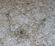 Hals Kette Collier mit Granat Granate in 835 er Silber Länge 44 antik