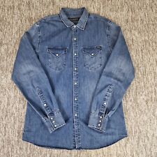 Replay Herren Medium Blue Pearl Snap Western Cowboy Freizeit Jeanshemd