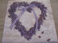 4 Servietten Lavendel als Herz mit Schleife und Schrift