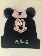 H&M x Disney Minnie Maus Strickmütze Bommelohren schwarz rosa Grösse 134/152