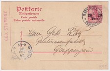 Dt. Post in der Türkei 20 Para Ganzsachenkarte von Smyrna nach Göppingen 1906