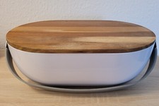Puresigns Brotkasten Melamin weiß Holzdeckel/Schneidebrett grauer Silikongriff