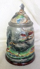 ALT Bierkrug Figurenkrug Zugspitze um 1900 Krug Zinn Pauson München Sammelkrüge