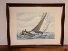 Orig. Zeichnung/Malerei - Kunst - Signatur: Bauke Feenstr 1987 - Seegelboot