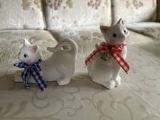 Deko Katzen Figuren Keramik weiß 2 Stück wie NEU