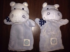 2Stück- TCM Tchibo Plüschtier Kuscheltier Handpuppe Blau Nilpferd Hippo Halstuch