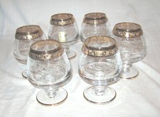 6 x (6 STK) COGNAC- GLÄSER, MURANO, MEDICI- SERIE, mit Goldrand