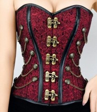 Steampunk Korsett in rot mit Ketten, 22" (für Taille 63-67cm)