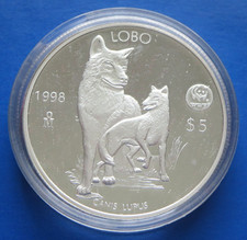 1 oz Silber Proof 1998 $5 Lobo