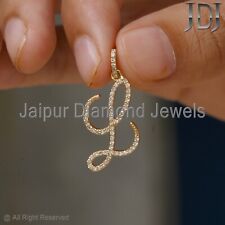 Solid 14k Gelbgold Schmuck Natürlicher Diamant L Initialen Alphabet Anhänger