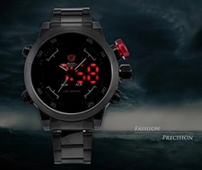 NEU "BLACK SHARK" SPORT Herrenuhr 2in1 3ATM Metall Analog+Digital
