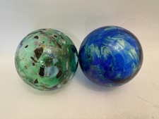 2 Eisch Glaskugeln Ø 11 cm mundgeblasen Farbeinschmelzung Fensterdekoration