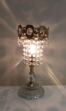 vintage Tischlampe Glasfuß Metallrahmen goldfarben Behang 80er Jahre Sammler rar
