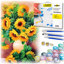 DIY Malen nach Zahlen Set mit Rahmen, Leinwandbild für Kinder, Sonnenblumen