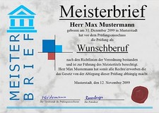 Meisterbrief Diplom Meisterurkunde Meistertitel Urkunde DIN-A3 - UK-102004