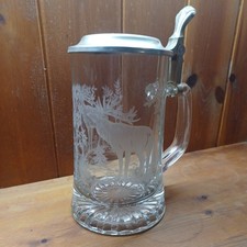 Bierkrug mit Zinndeckel Glas