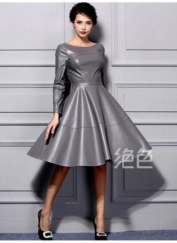 Damen grau kleid echtleder - kleid,