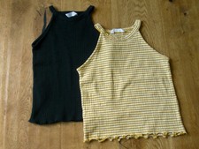 NEU - * Mango * 2 x  Neckholder Top shirt schwarz + gelb gestreift Gr. 140
