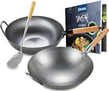 Wok-Set Karbonstahl Flacher Runder Boden Gas Induktion Grill Wokpfanne Rezept