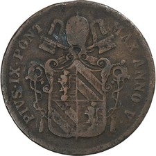 Papal States, Pius IX, Baiocco, 1850, Bologna, Kupfer, S+, KM:1345