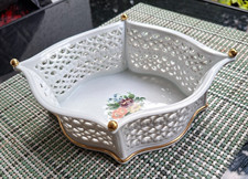 Wallendorf 1764  Schale Durchbruch weiß Blumenmuster Goldrand Porzellan DDR