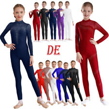 DE Mädchen Langarm Glitzer Ballettanzug Kinder Ganzkörper Trikot Sport Jumpsuit