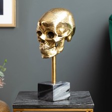Elegante Skulptur SKULL 35cm gold Totenkopf mit Marmorfuß Dekoration Schrankdeko