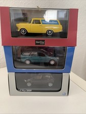 3 Autos Ford Focus, Opel Rekord P2 Caravan 1960 mit Werbg. u.Golf Plus 2009 1:43